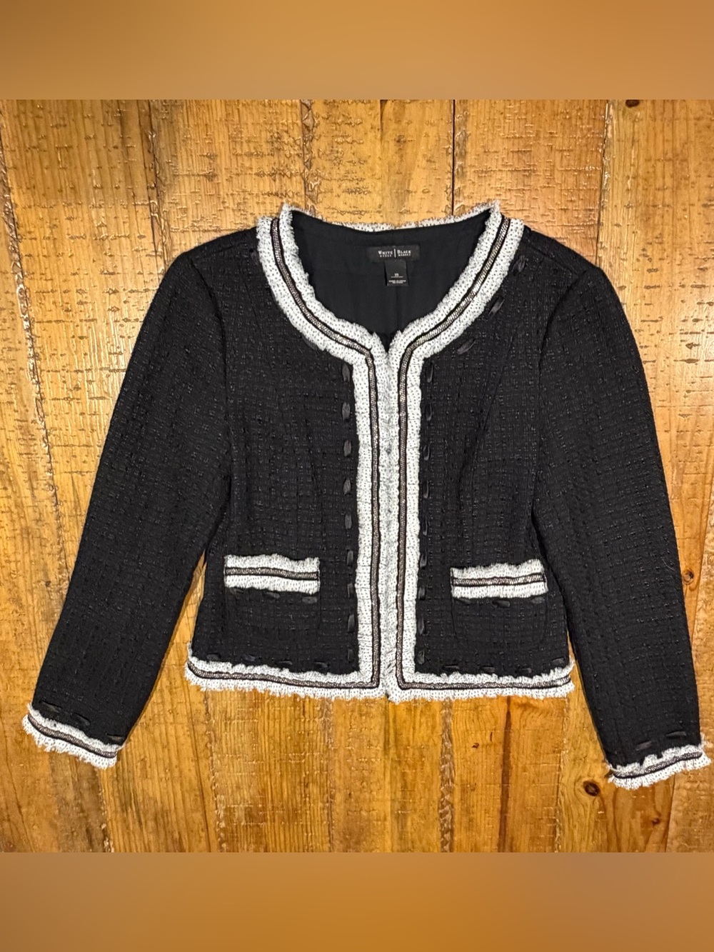 White House Black Market Black and White Cropped Tweed Blazer